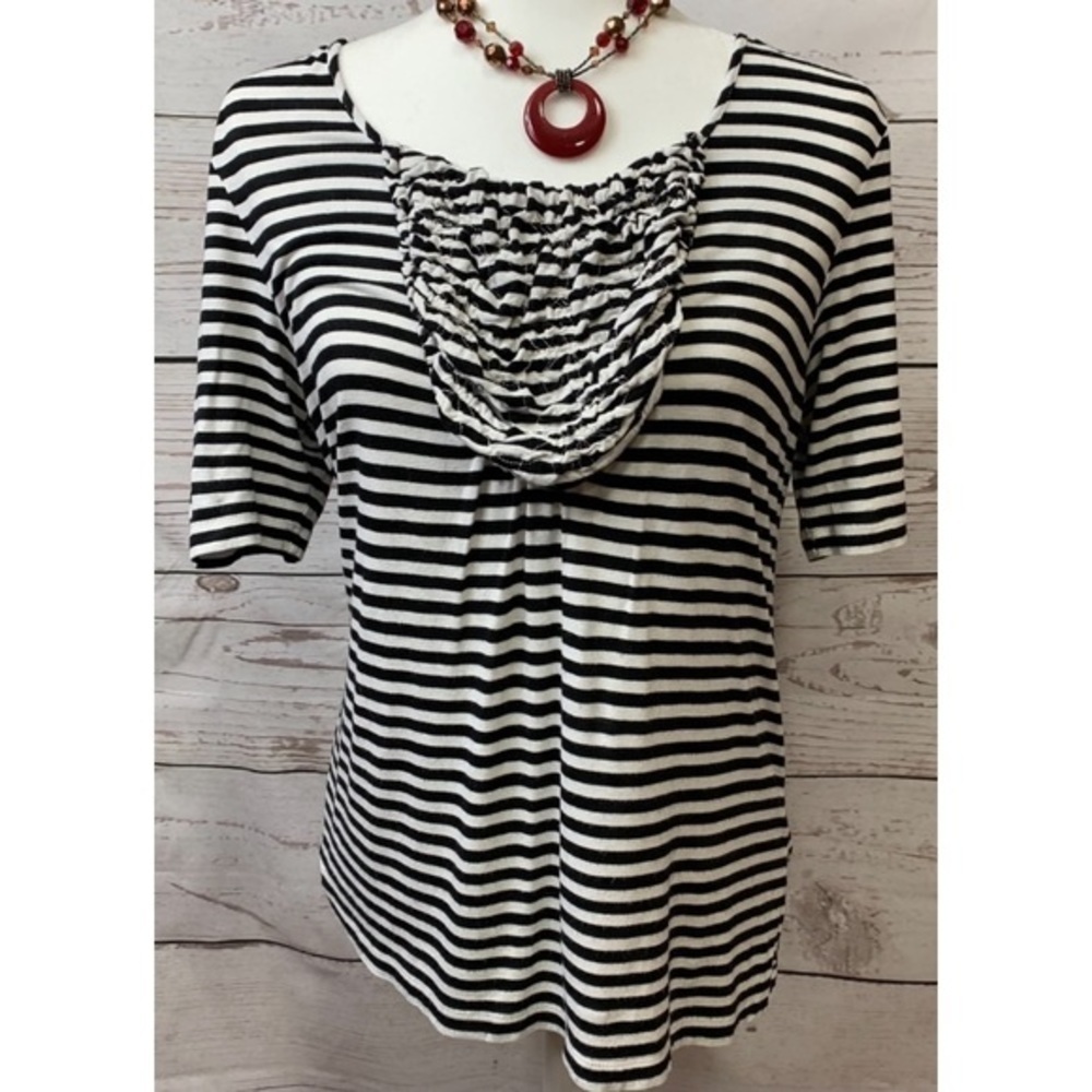 NWOT Chico’s Striped Ruffle Short Sleeve Top Sz 1